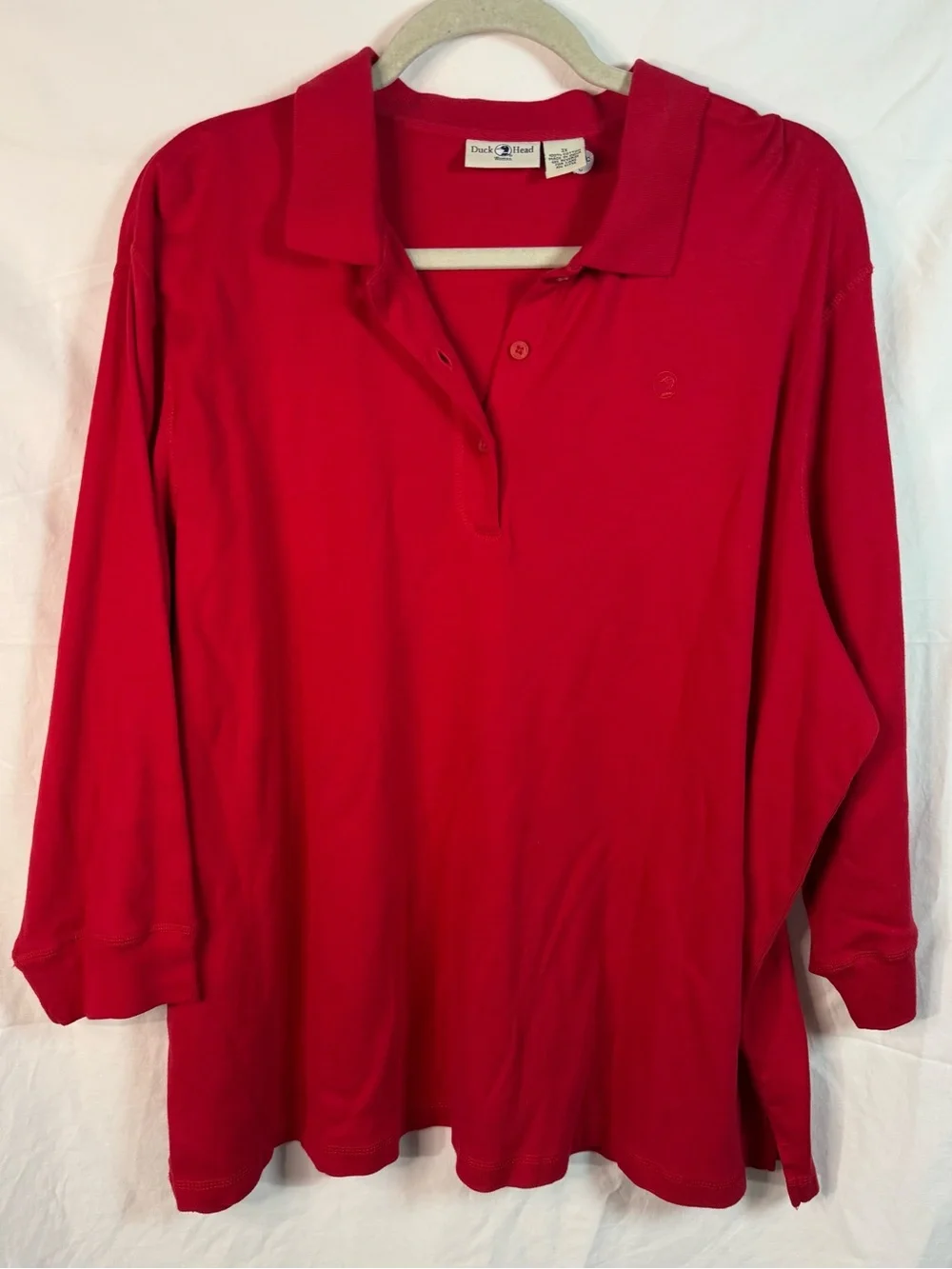 Duck Head Women Red Long Sleeve Polo Shirt Cotton‎ Size 3X Classic Logo